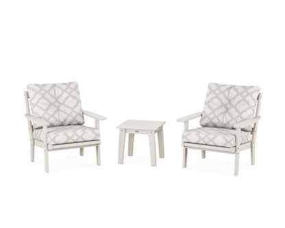POLYWOOD® Oxford 3-Piece Deep Seating Set in Sand / Trellis Dune Burlap