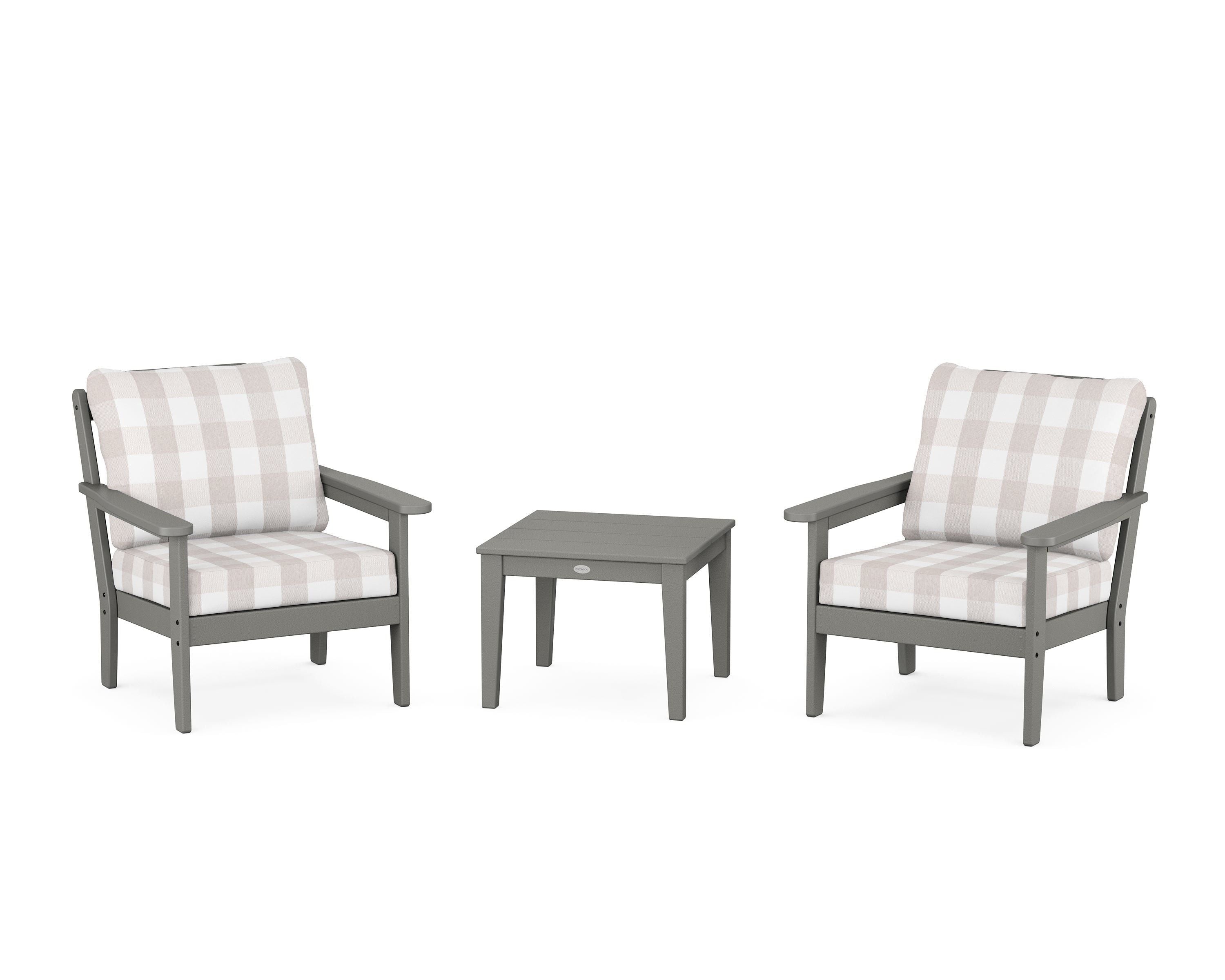Country Living Cottage 3-Piece Deep Seating Set in Slate Grey / Buffalo Plaid Dune Burlap