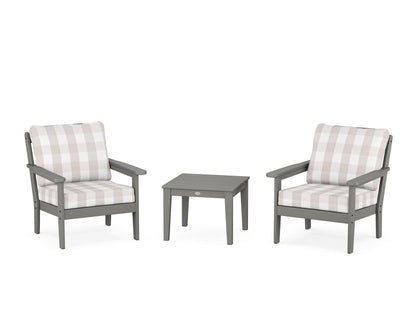 Country Living Cottage 3-Piece Deep Seating Set in Slate Grey / Buffalo Plaid Dune Burlap