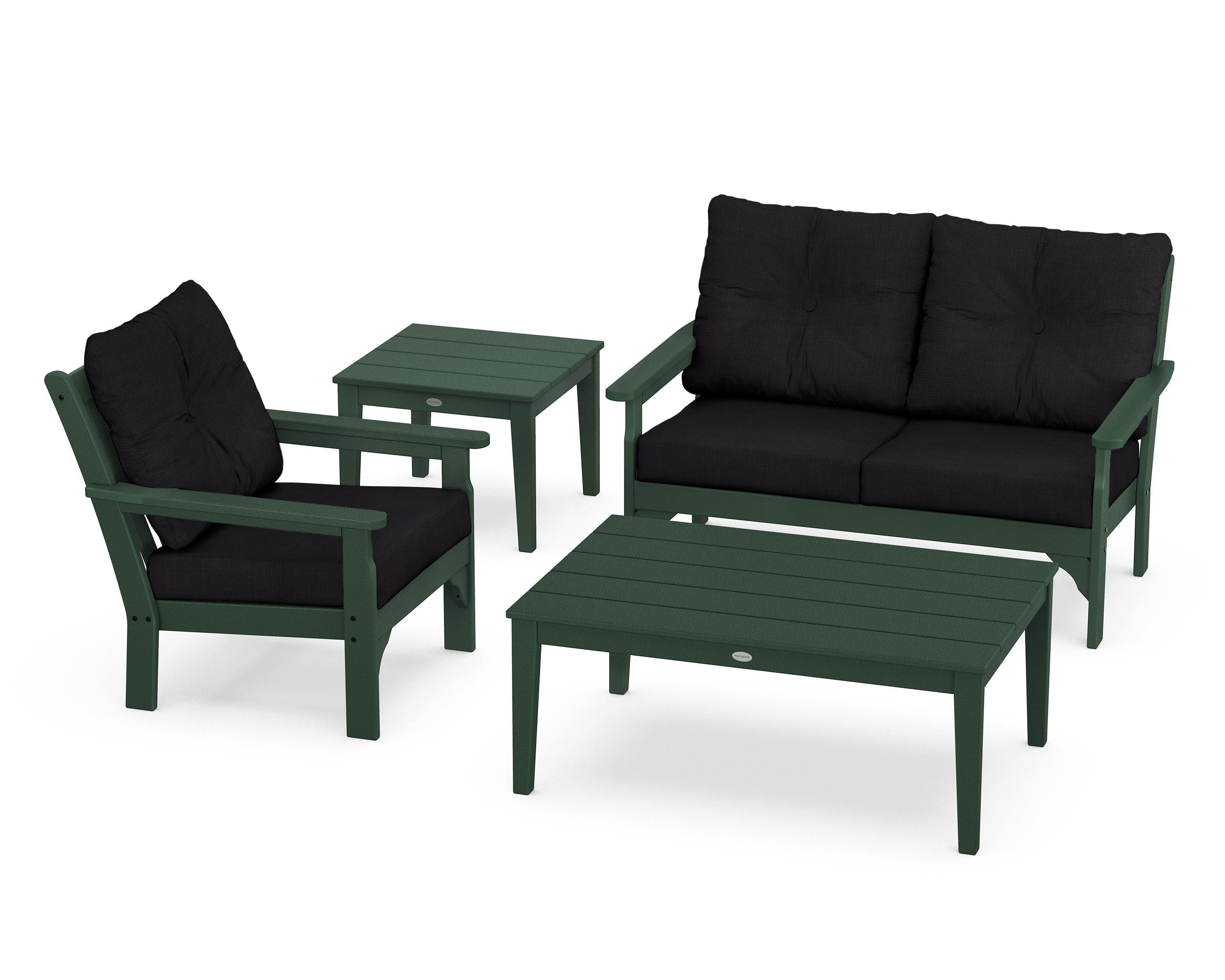 POLYWOOD® Vineyard 4-Piece Deep Seating Set in Green / Midnight Linen