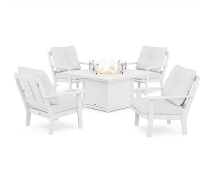 POLYWOOD® Mission 5-Piece Deep Seating Set with Fire Pit Table in White / Natural