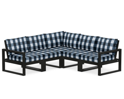 POLYWOOD® EDGE 5-Piece Modular Deep Seating Set in Black / Buffalo Plaid Marine Indigo