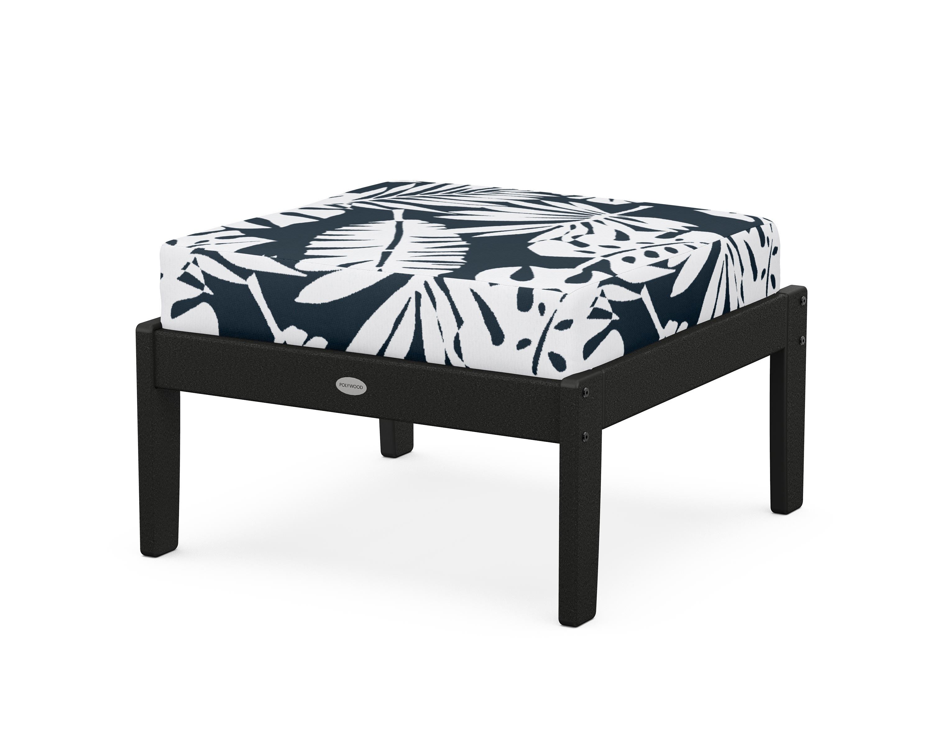 POLYWOOD® Braxton Deep Seating Ottoman in Black / Leaf Marine Indigo