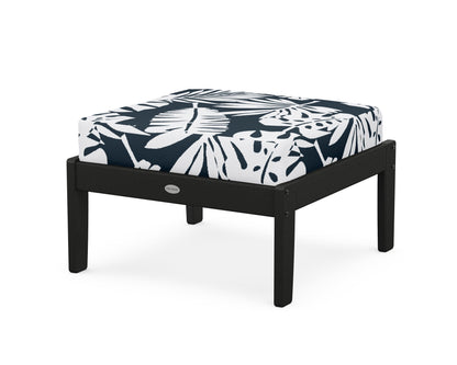 POLYWOOD® Braxton Deep Seating Ottoman in Black / Leaf Marine Indigo