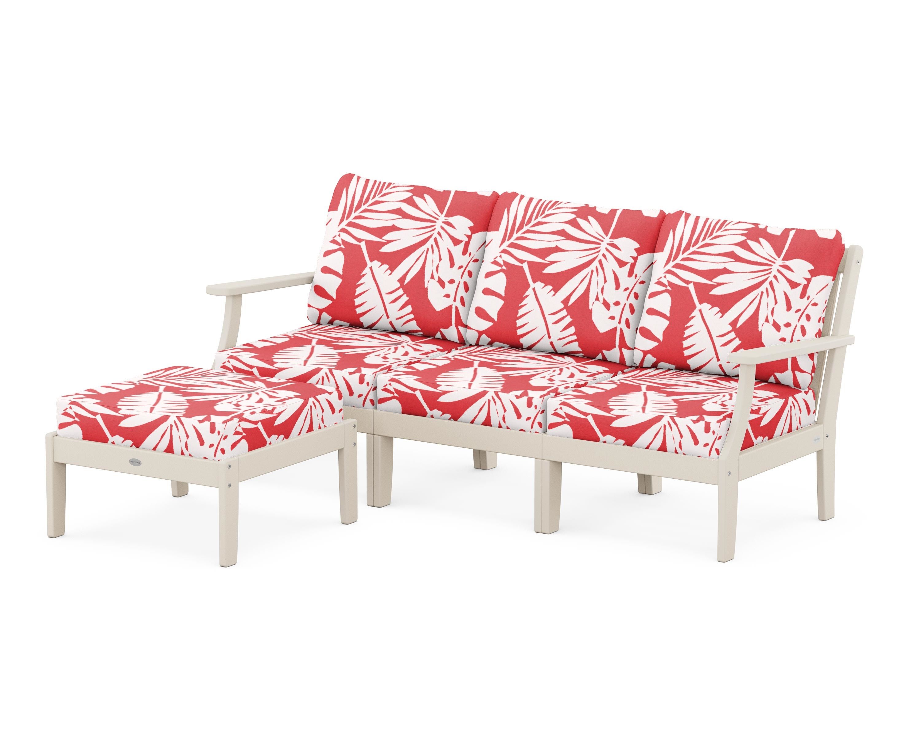 POLYWOOD® Braxton Modular 4-Piece Deep Seating Set with Ottoman in Sand / Leaf Crimson