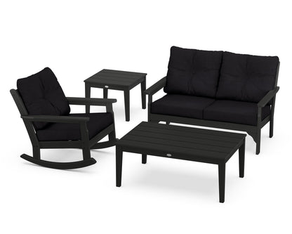 POLYWOOD® Vineyard 4-Piece Deep Seating Rocker Set in Black / Midnight Linen