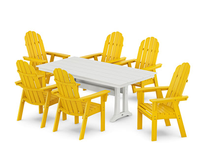 POLYWOOD® Vineyard Curveback Adirondack Chair 7-Piece Farmhouse Dining Set with Trestle Legs in Lemon / White