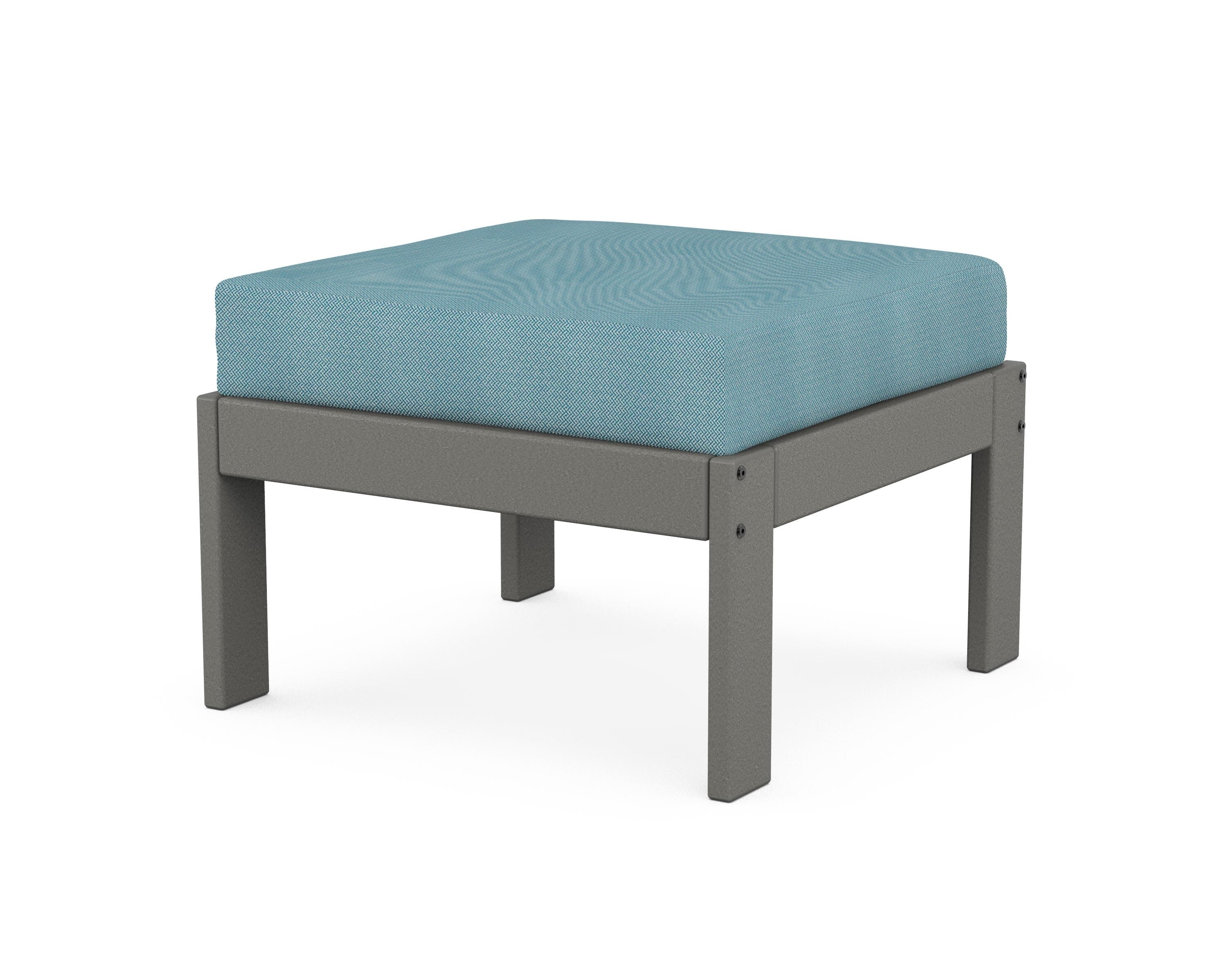POLYWOOD® Vineyard Modular Ottoman in Slate Grey / Lattice Sky Blue