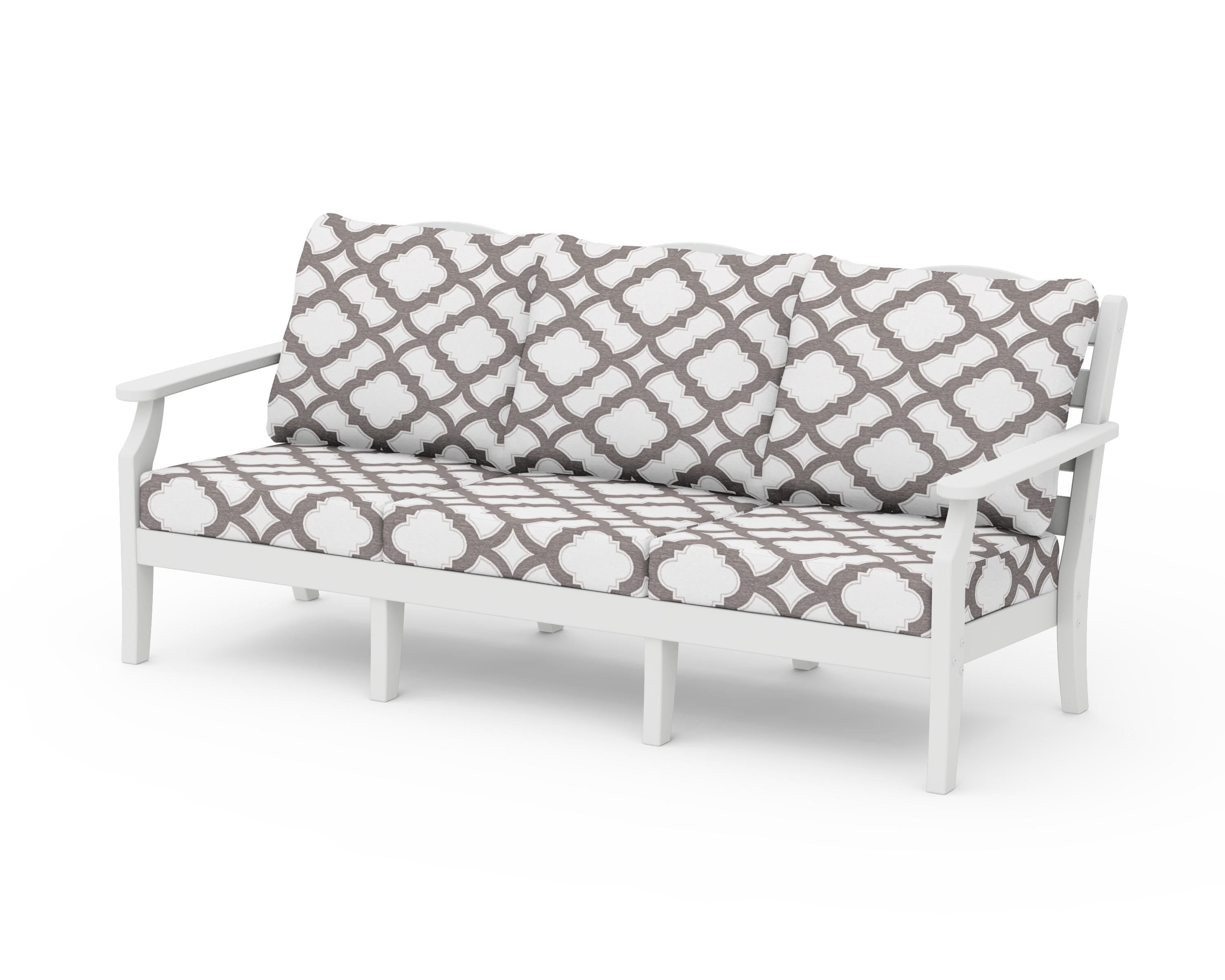 Draper James™ by  POLYWOOD® Savannah Deep Seating Sofa in White / Trellis Grey Mist