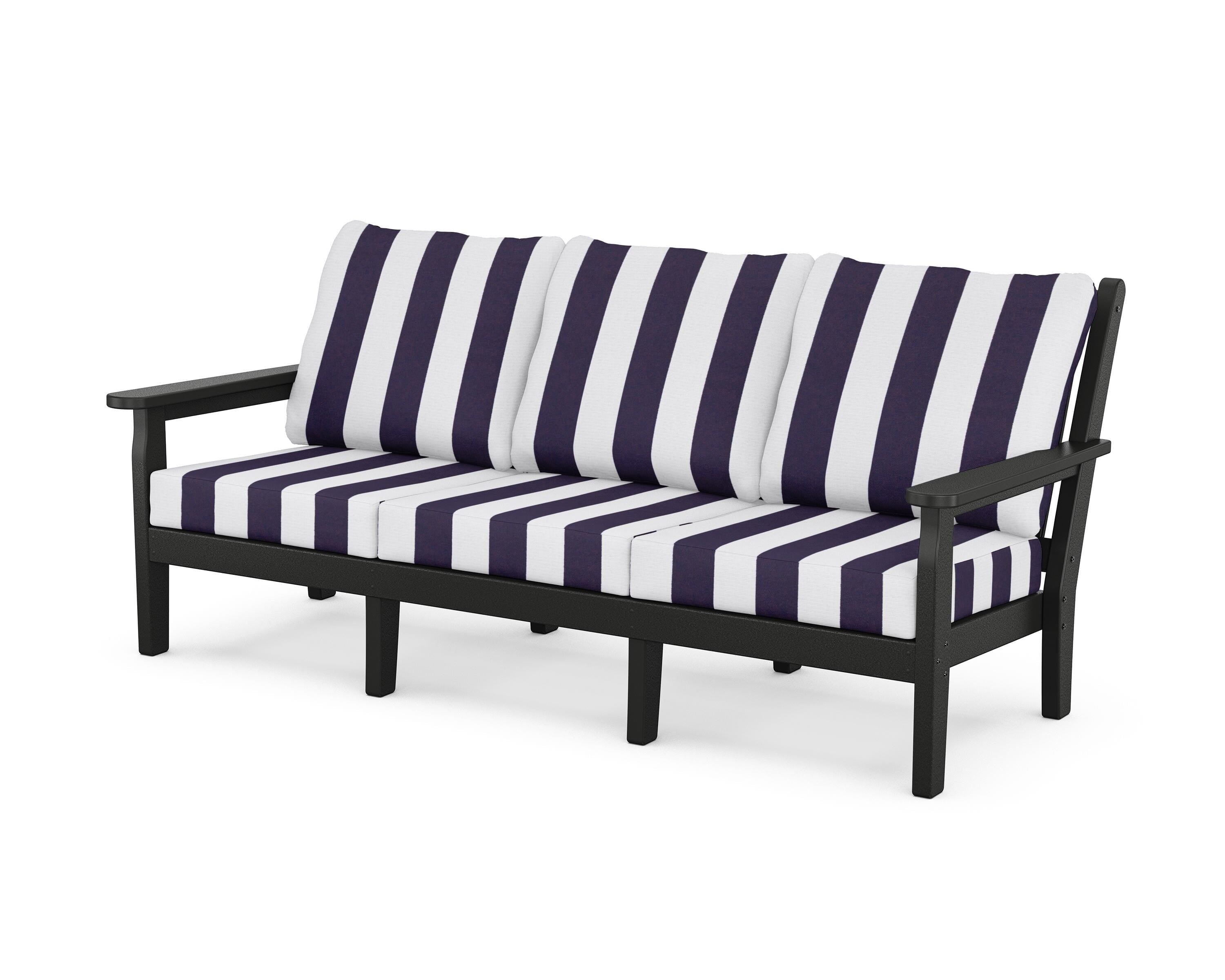 POLYWOOD® Chippendale Deep Seating Sofa in Black / Cabana Stripe Navy