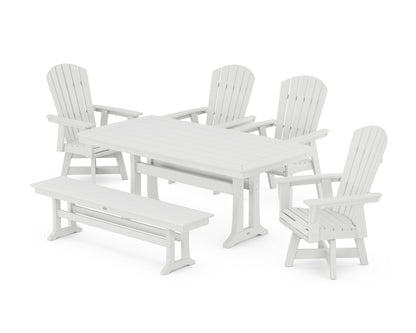 POLYWOOD® Nautical Adirondack Swivel 6-Piece Dining Set with Trestle Legs in White