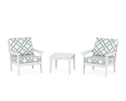 Country Living Cottage 3-Piece Deep Seating Set in White / Trellis Glacier Spa