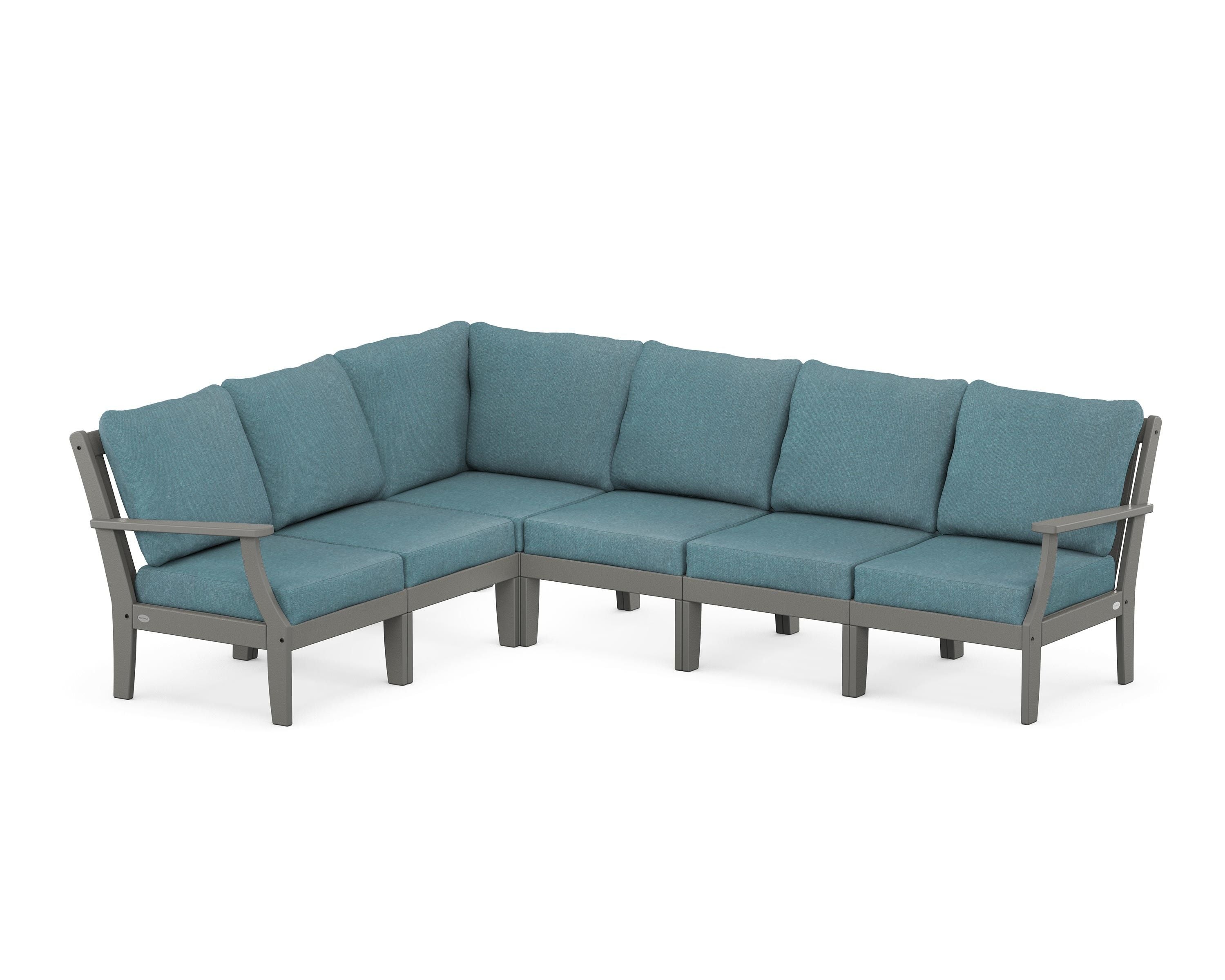 POLYWOOD® Braxton Modular 6-Piece Deep Seating Set in Slate Grey / Ocean Teal