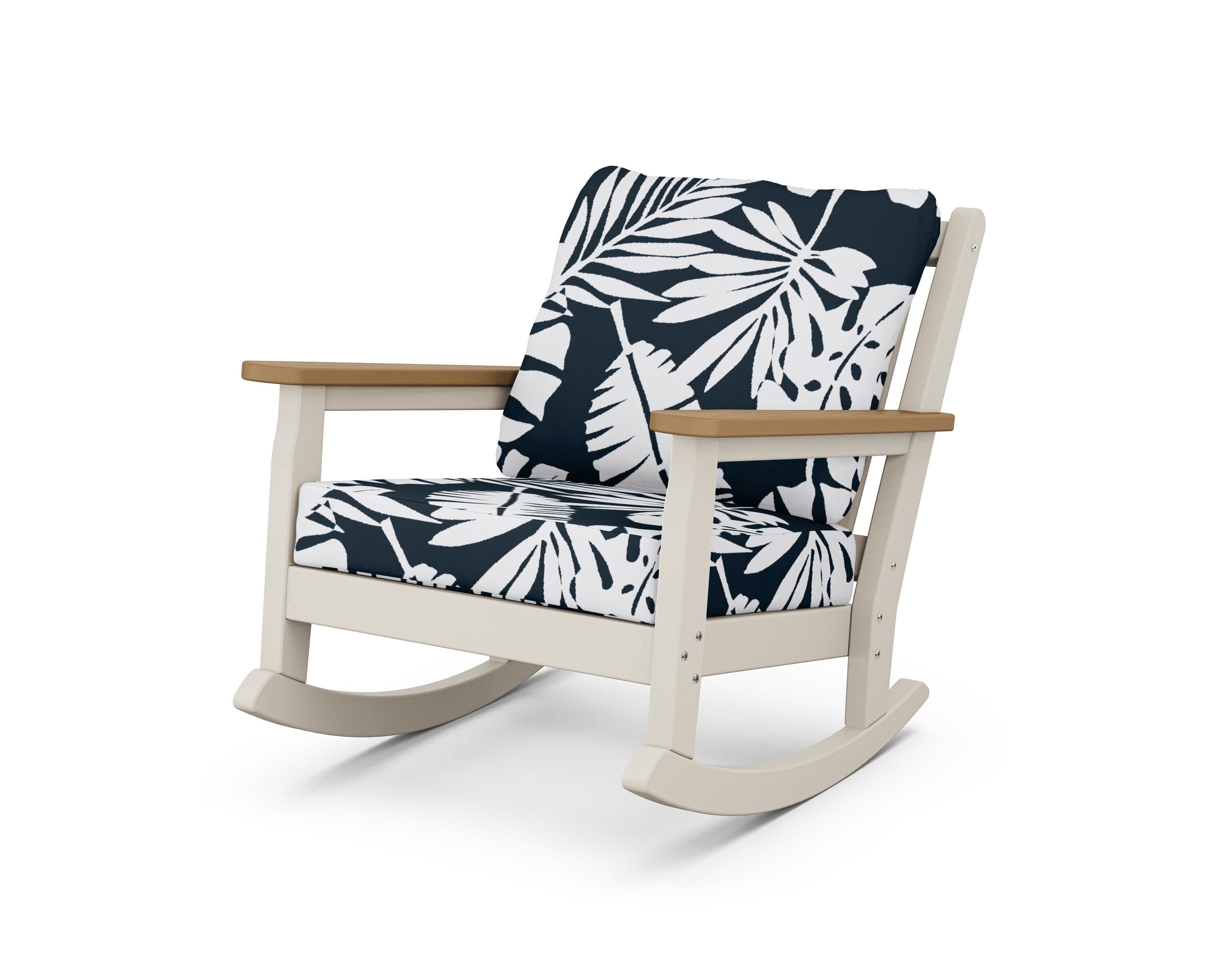 POLYWOOD® Chippendale Deep Seating Rocking Chair in Sand / Natural / Leaf Marine Indigo