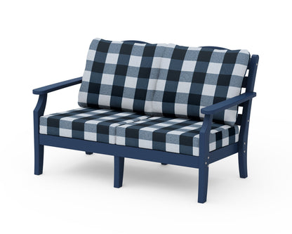 Draper James™ by  POLYWOOD® Savannah Deep Seating Loveseat in Navy / Buffalo Plaid Marine Indigo