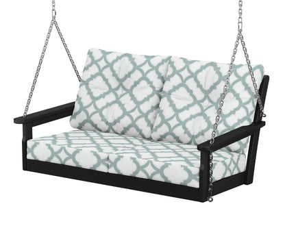 POLYWOOD® Vineyard Deep Seating Swing in Black / Trellis Glacier Spa