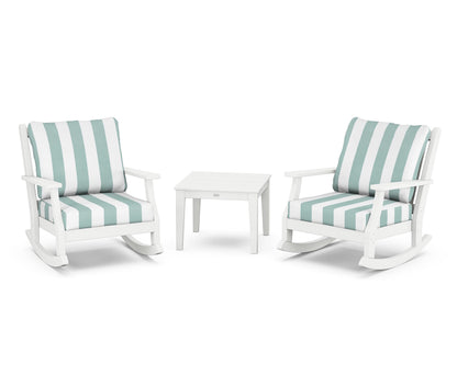 Country Living Wovendale 3-Piece Deep Seating Rocker Set in White / Cabana Stripe Glacier Spa