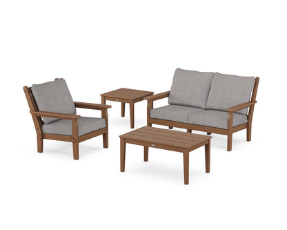 POLYWOOD® Chippendale 4-Piece Deep Seating Set in Teak / Grey Mist