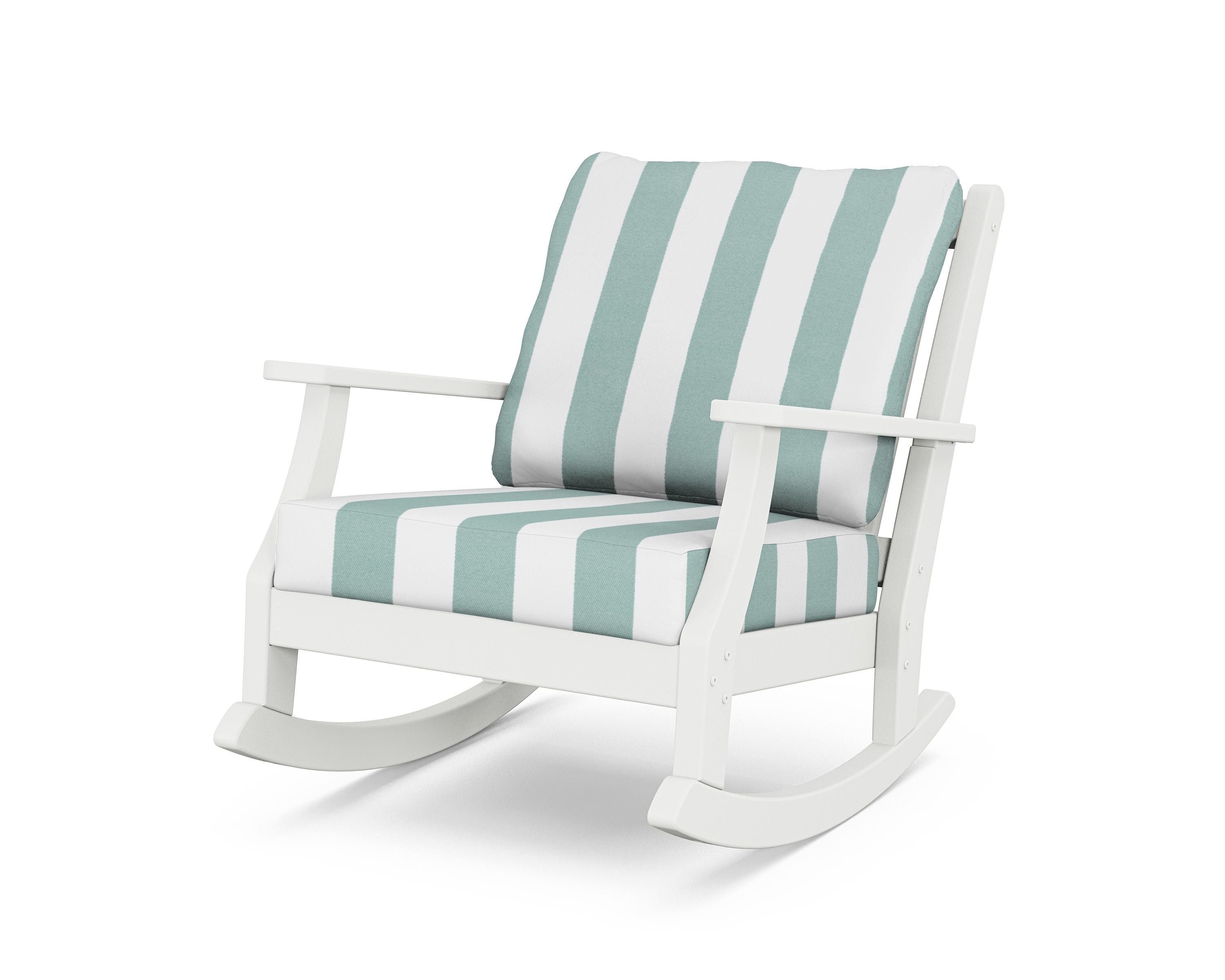 Country Living Wovendale Deep Seating Rocking Chair in White / Cabana Stripe Glacier Spa