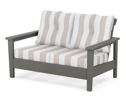 POLYWOOD® Prescott Deep Seating Loveseat in Slate Grey / Cabana Stripe Dune Burlap