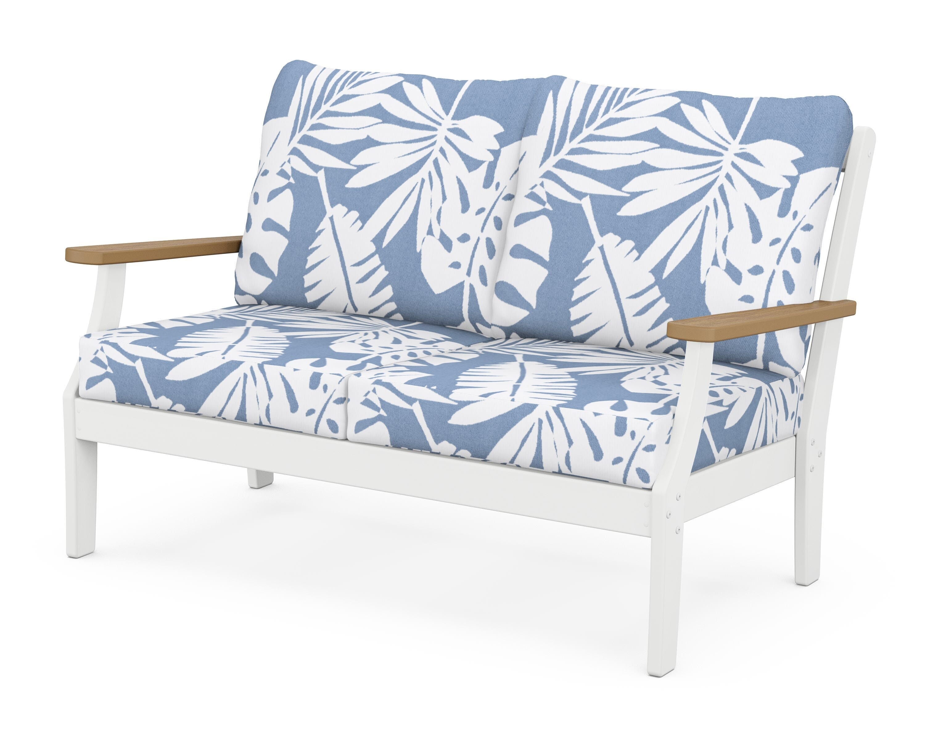 POLYWOOD® Braxton Deep Seating Loveseat in White / Natural / Leaf Sky Blue