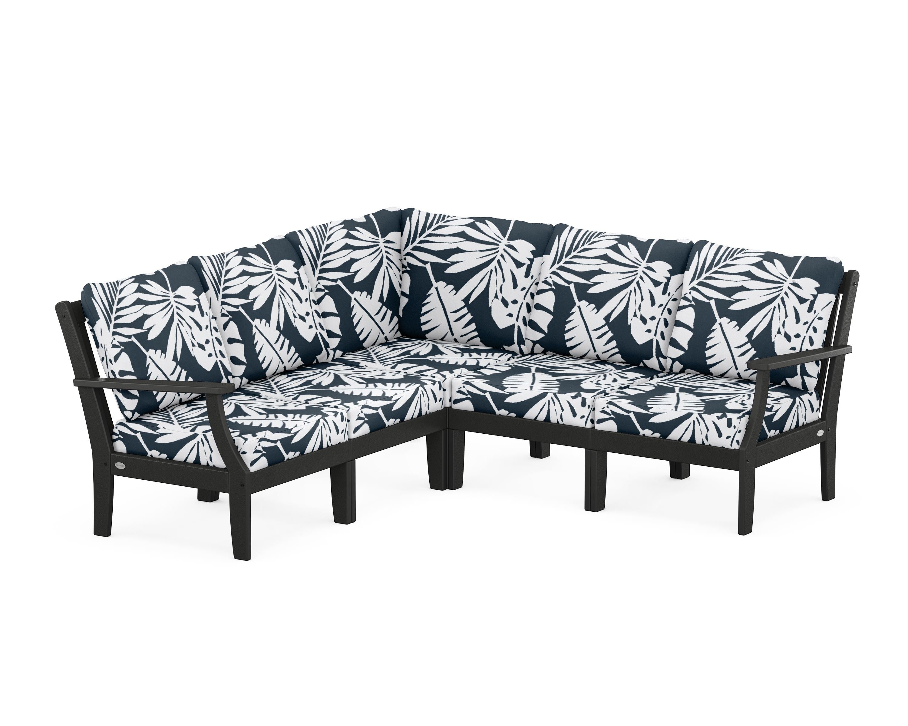 POLYWOOD® Braxton Modular 5-Piece Deep Seating Set in Black / Leaf Marine Indigo
