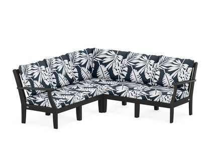 POLYWOOD® Braxton Modular 5-Piece Deep Seating Set in Black / Leaf Marine Indigo