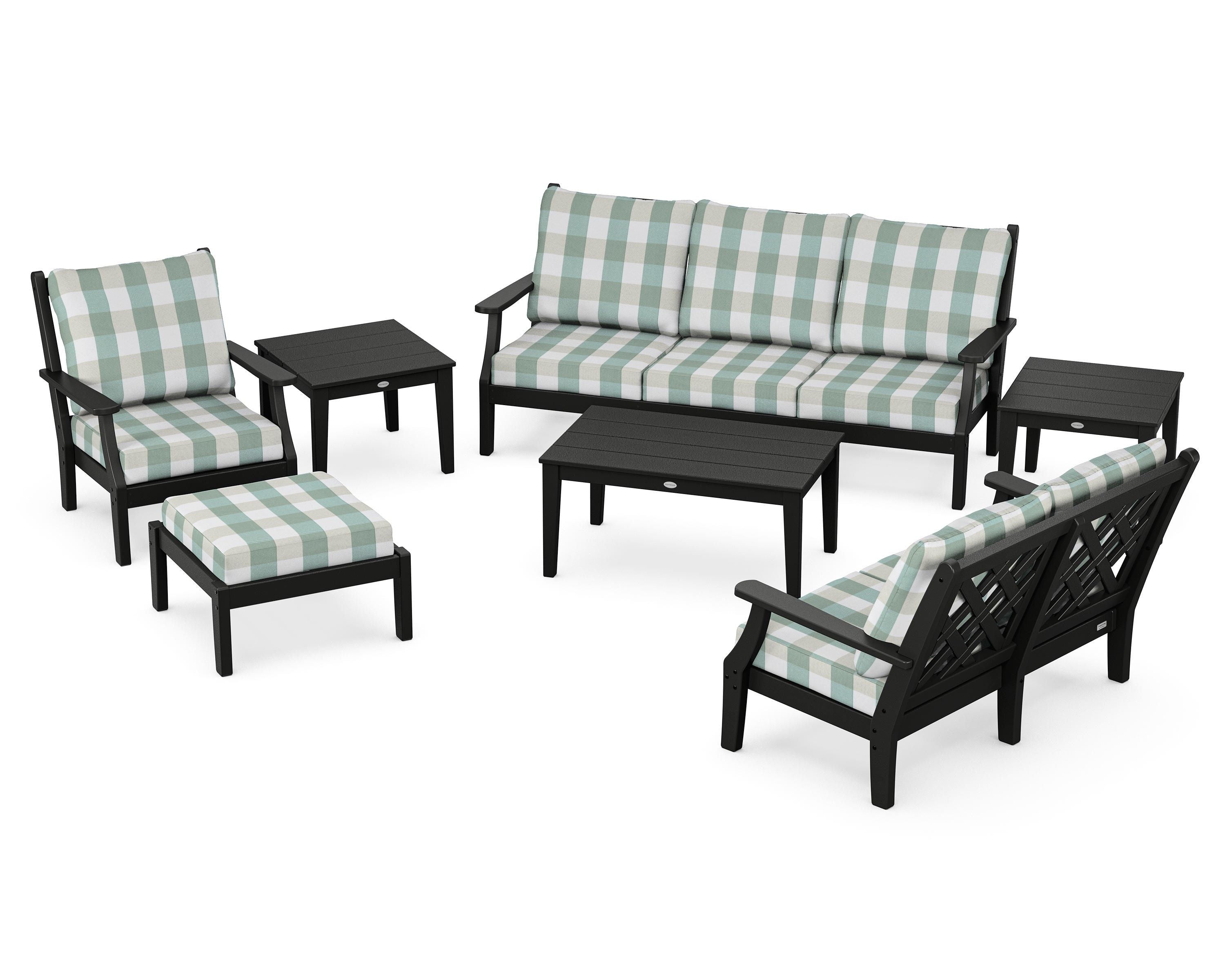 Country Living Wovendale 7-Piece Deep Seating Set in Black / Buffalo Plaid Glacier Spa