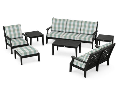 Country Living Wovendale 7-Piece Deep Seating Set in Black / Buffalo Plaid Glacier Spa