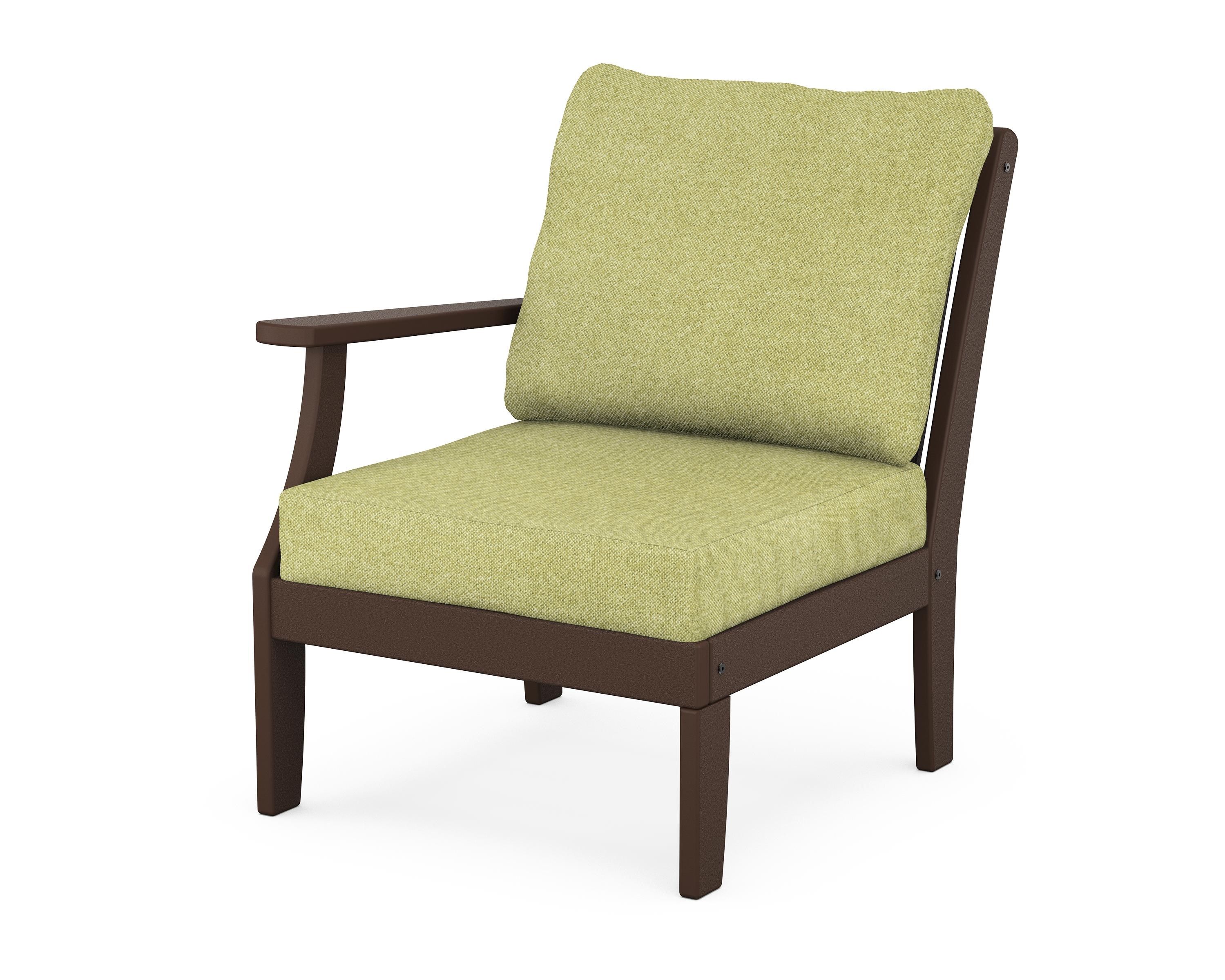POLYWOOD® Braxton Modular Left Arm Chair in Mahogany / Chartreuse Boucle