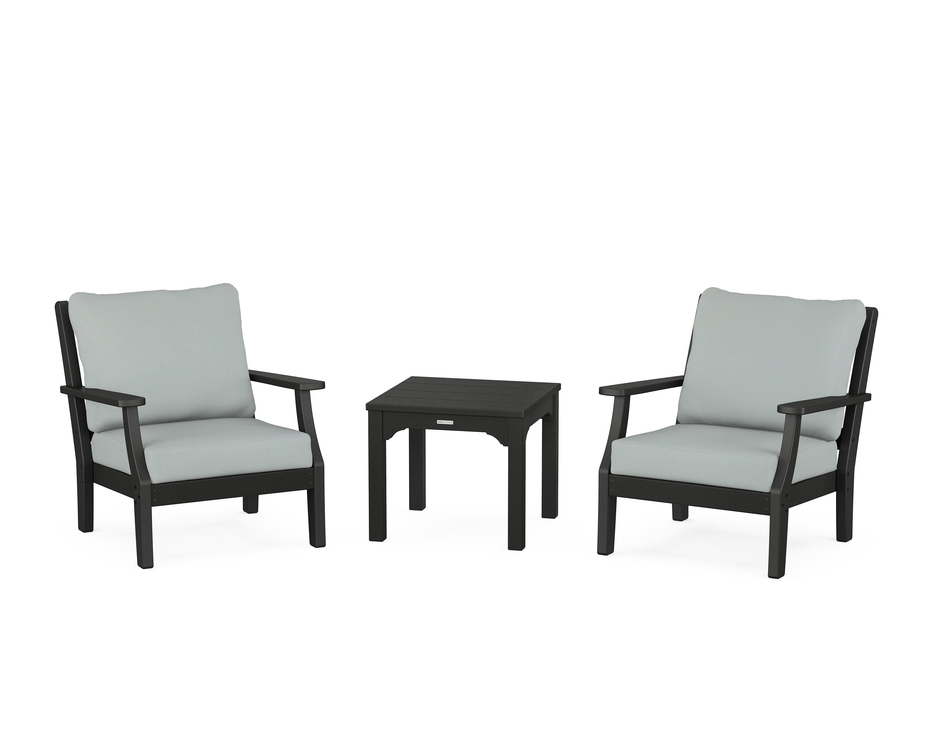 Martha Stewart by POLYWOOD® Chinoiserie 3-Piece Deep Seating Set in Black / Spa