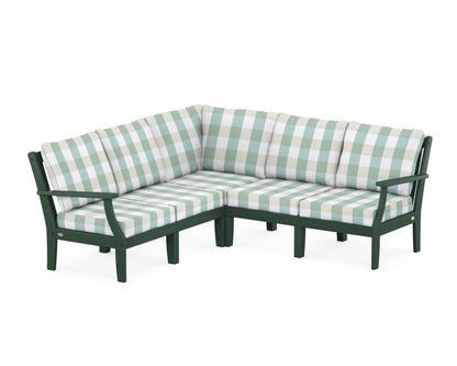 POLYWOOD® Braxton Modular 5-Piece Deep Seating Set in Green / Buffalo Plaid Glacier Spa