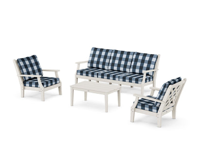 Country Living Wovendale 4-Piece Deep Seating Set with Sofa in Sand / Buffalo Plaid Marine Indigo