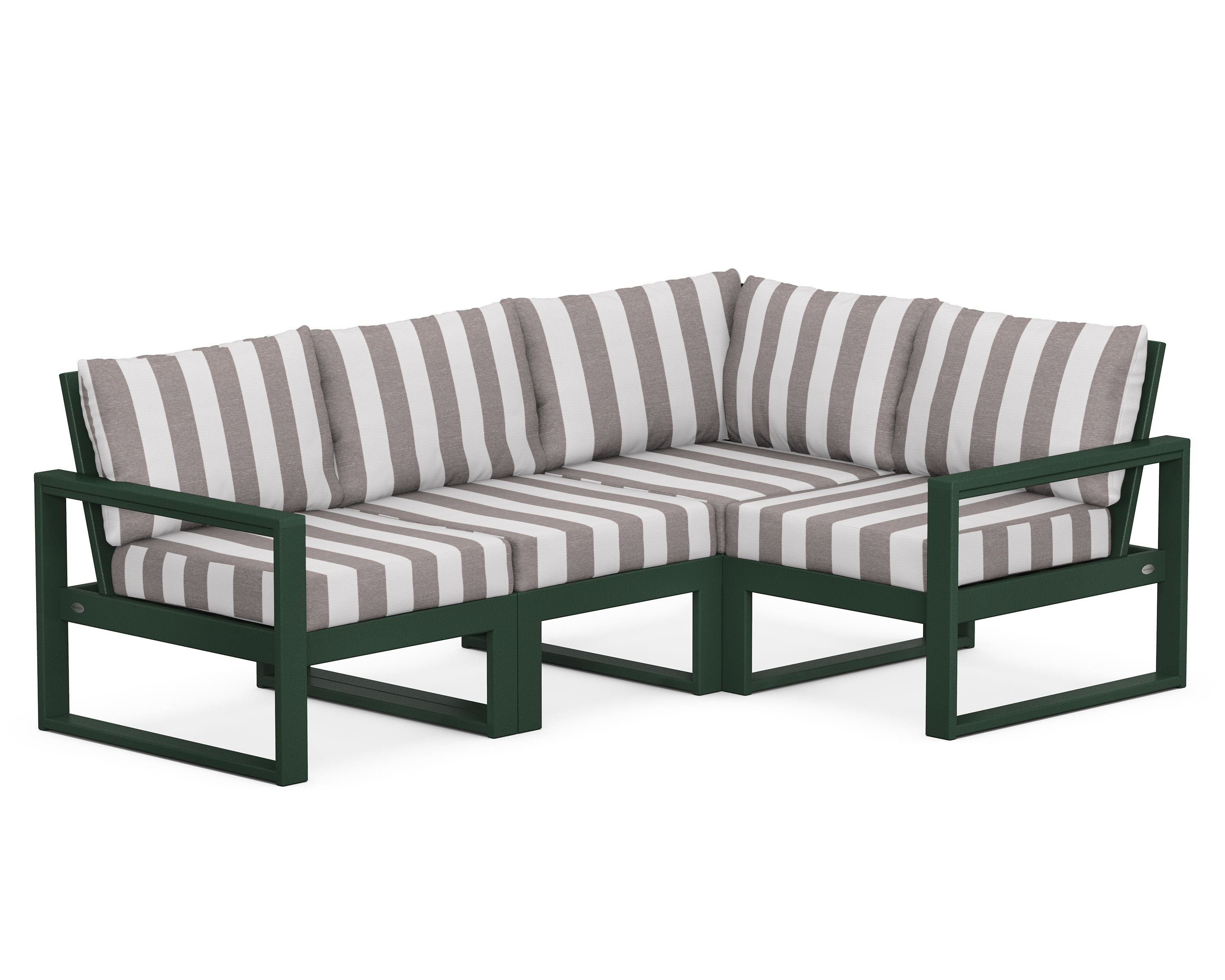 POLYWOOD® EDGE 4-Piece Modular Deep Seating Set in Green / Cabana Stripe Grey Mist