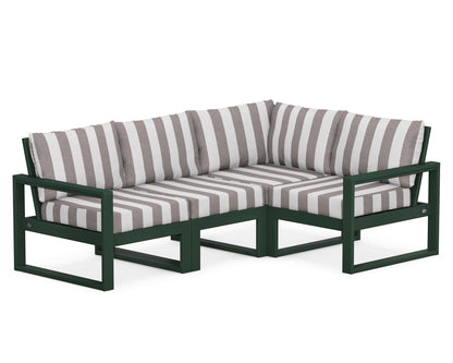 POLYWOOD® EDGE 4-Piece Modular Deep Seating Set in Green / Cabana Stripe Grey Mist