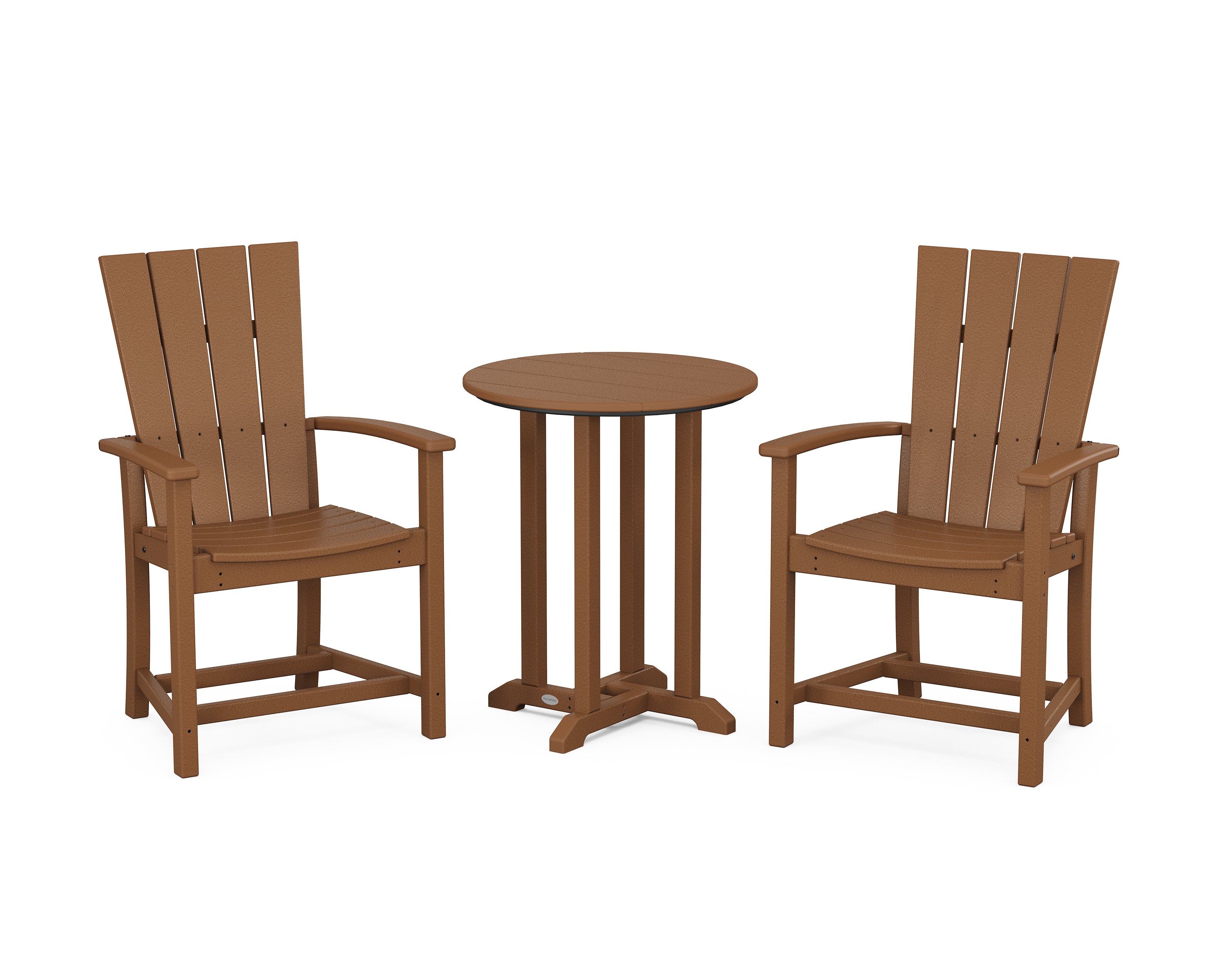POLYWOOD® Quattro 3-Piece Round Farmhouse Bistro Dining Set in Teak