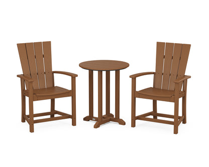 POLYWOOD® Quattro 3-Piece Round Farmhouse Bistro Dining Set in Teak