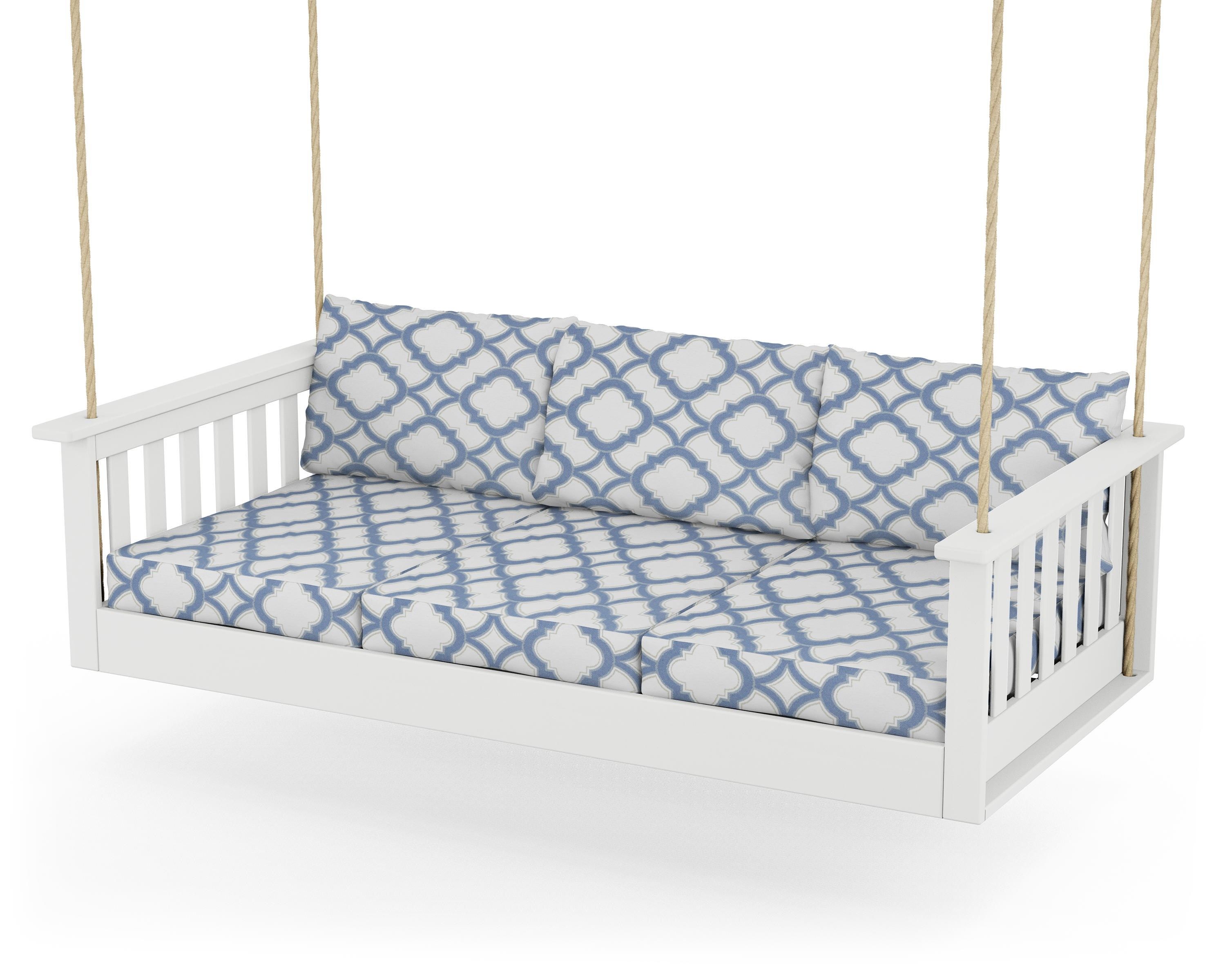 POLYWOOD® Vineyard Daybed Swing in White / Trellis Sky Blue