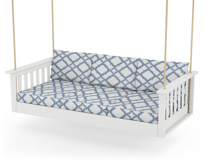 POLYWOOD® Vineyard Daybed Swing in White / Trellis Sky Blue