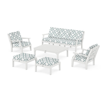 Martha Stewart by POLYWOOD® Chinoiserie 6-Piece Lounge Sofa Set in White / Trellis Glacier Spa