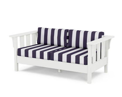 Martha Stewart by POLYWOOD® Acadia Deep Seating Loveseat in White / Cabana Stripe Navy