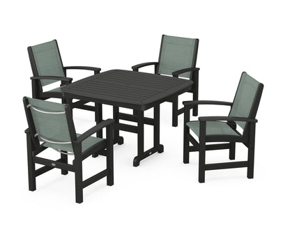 POLYWOOD® Coastal 5-Piece Dining Set in Black / Dupioni Sea Mist Sling