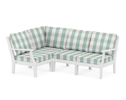 POLYWOOD® Braxton Modular 4-Piece Deep Seating Set in White / Buffalo Plaid Glacier Spa