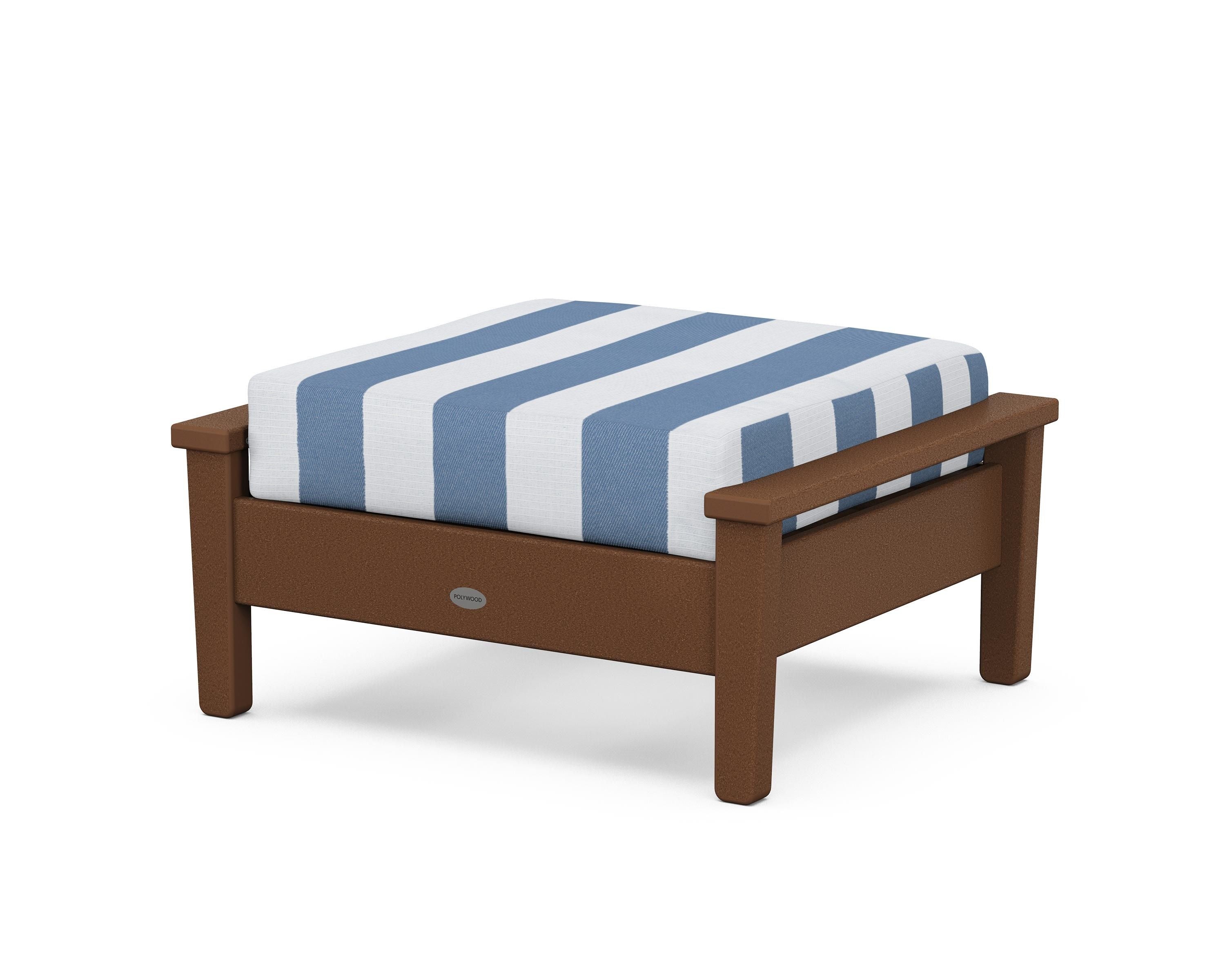 POLYWOOD® Prescott Deep Seating Ottoman in Teak / Cabana Stripe Sky Blue
