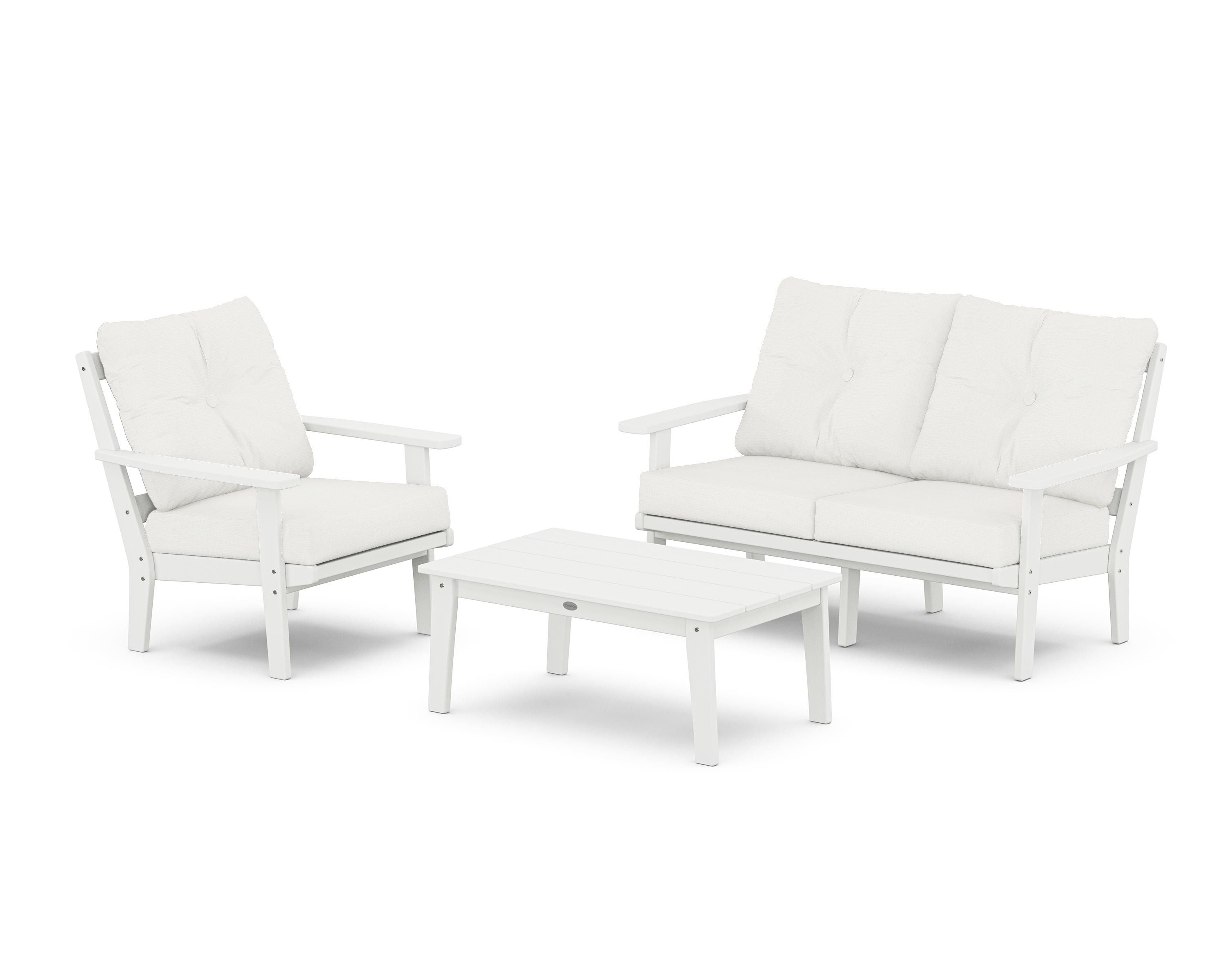 POLYWOOD® Prairie 3-Piece Deep Seating Set with Loveseat in White / Natural Linen