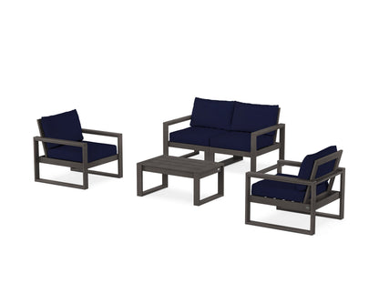 POLYWOOD® EDGE Sectional 4-Piece Deep Seating Set with Loveseat in Vintage Coffee / Navy