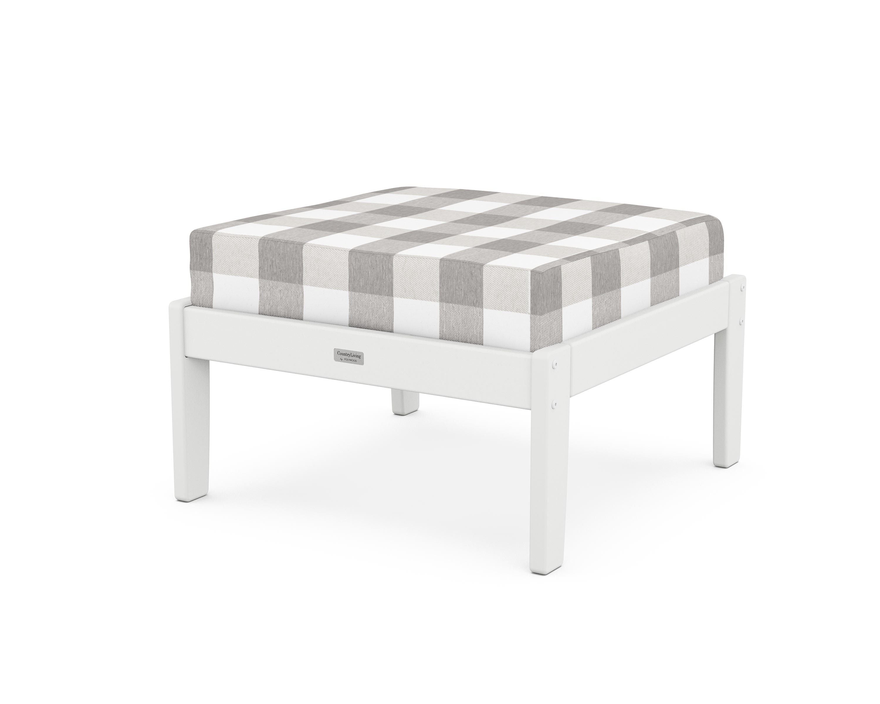 Country Living Cottage Deep Seating Ottoman in White / Buffalo Plaid Grey Mist