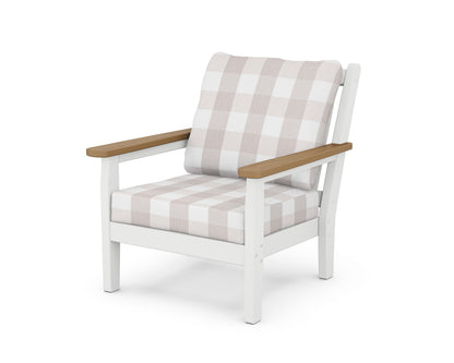 POLYWOOD® Chippendale Deep Seating Chair in White / Natural / Buffalo Plaid Dune Burlap