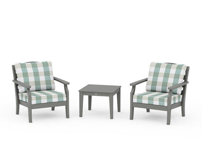 Draper James™ by  POLYWOOD® Savannah 3-Piece Deep Seating Set in Slate Grey / Buffalo Plaid Glacier Spa