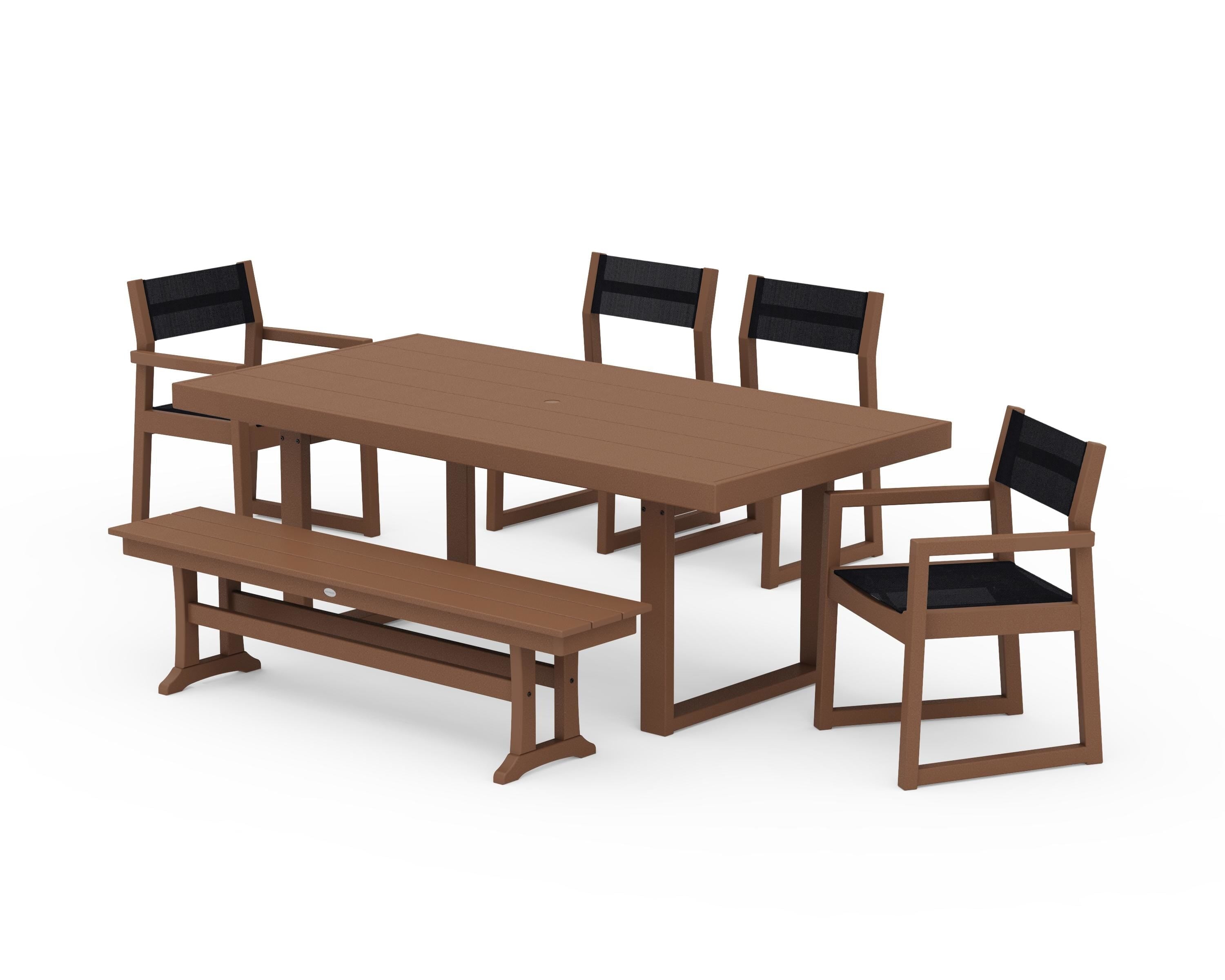 POLYWOOD® EDGE Sling 6-Piece Dining Set with Bench in Teak / Black Sling